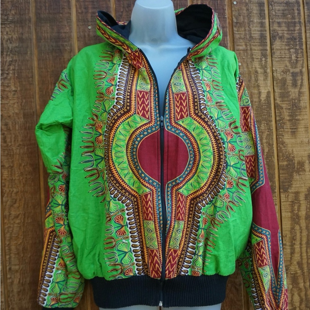 Unk Green and Red Dashiki Bomber Jacket